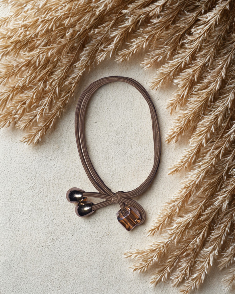 Hair Rubber Band with Crystal- Ivory