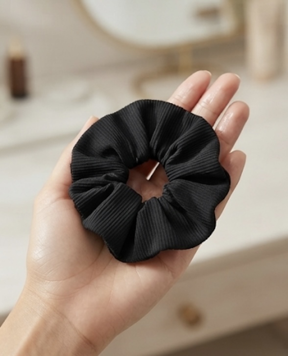 Elegant Black Pleated Hair Scrunchie