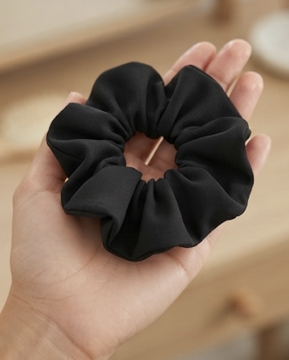 Classic Black Cotton Blend Hair Scrunchie
