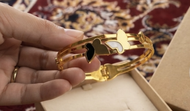 Dual Butterfly Gold  Cuff Bracelet - ANTI TARNISH (Stainless Steel)