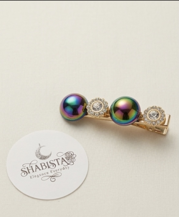 Pearl & Crystal Hair Clip-Peacock