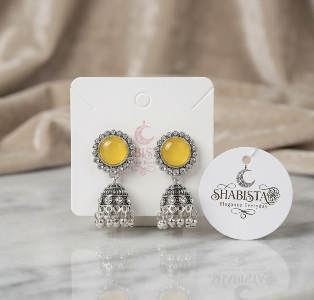 Yellow Stone Oxidised Jhumka (GT OFFER) (Yellow)