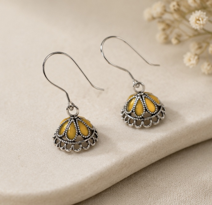 Yellow Stone Oxidised Jhumka Earrings (GT OFFER)