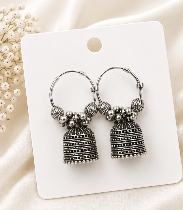 Antique Silver Jhumka Hoop Earrings (GT OFFER)