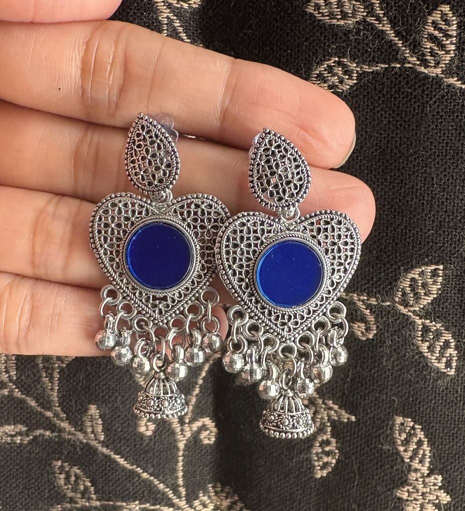 Blue Heart Oxidised Jhumka Earrings GT OFFER