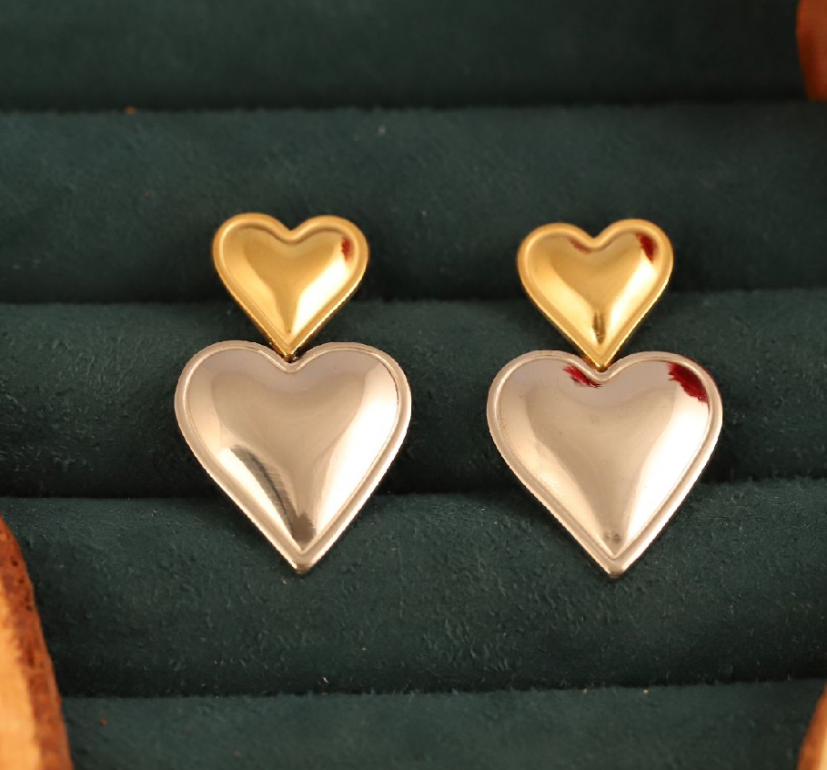 22k Gold Plated Gold Hearts Drop Earrings for Womens Waterproof and Anti-Tarnish
