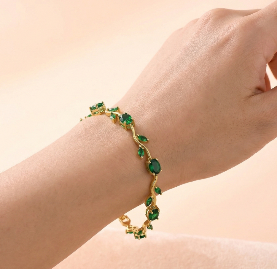 22k Gold-Plated Crystal, Stainless Steel Emerald Gold-plated Bracelet