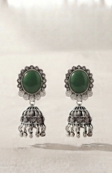 Green Stone Oxidised Jhumka