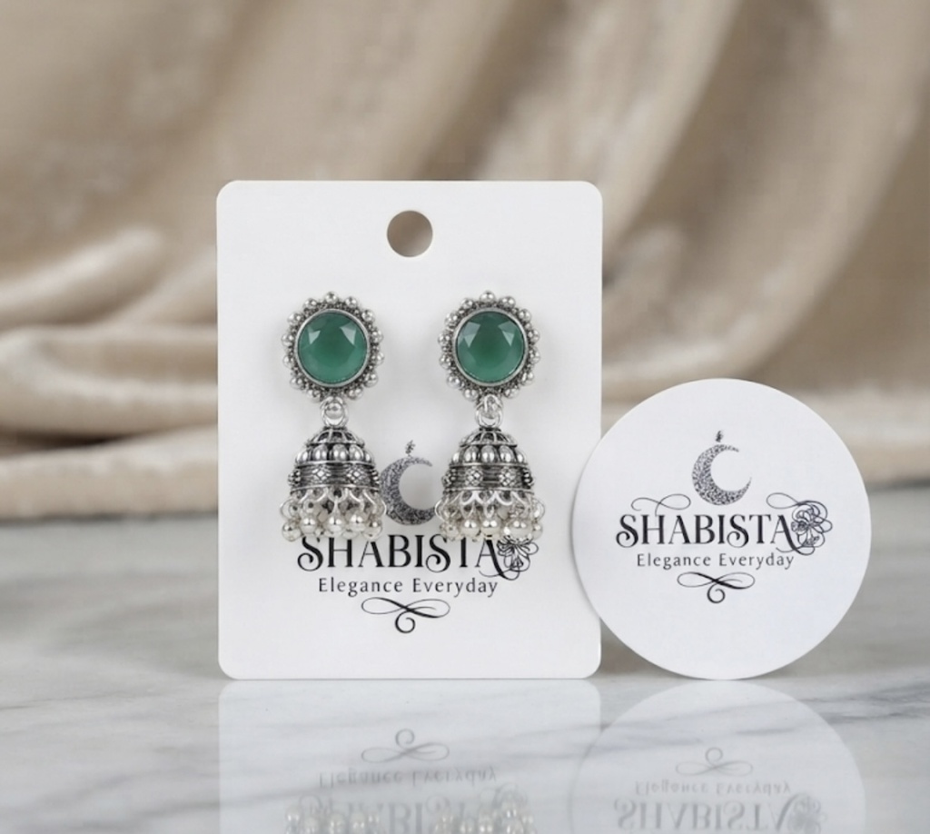 Green Stone Oxidised Jhumka