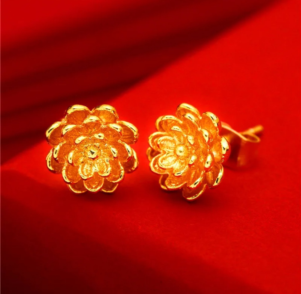 24k Gold-Plated Flower Stud Earrings-Vol 01