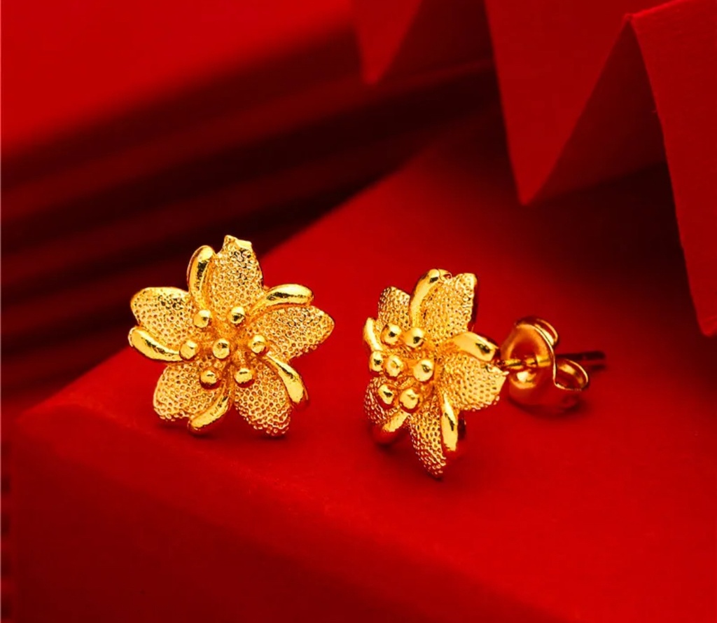 24k Gold-Plated Flower Stud Earrings-Vol 02