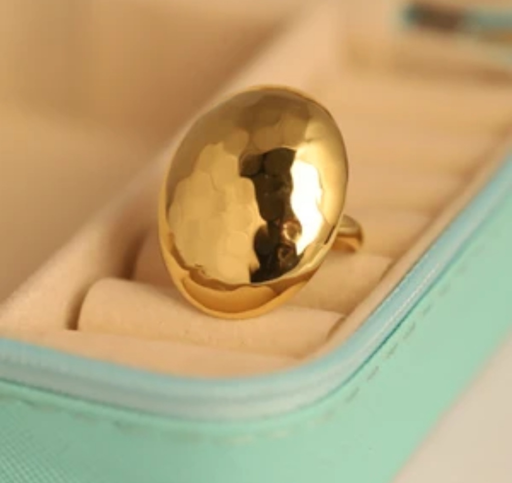 22K Gold Plated oval Beaded Statement Ring for Women Stainless Steel Gold Plated Ring(Size 7)