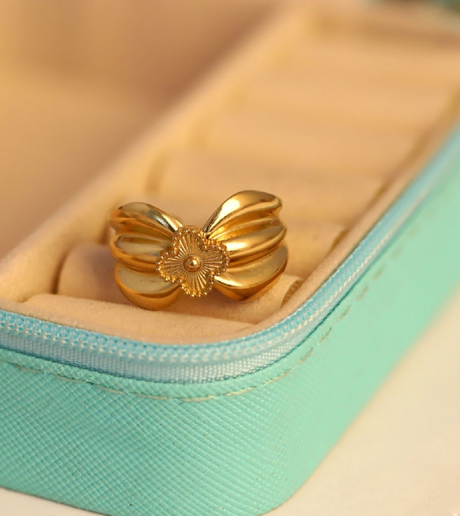 22K Gold-Plated Multi layered Ring Featuring A Central Floral Open Ring
