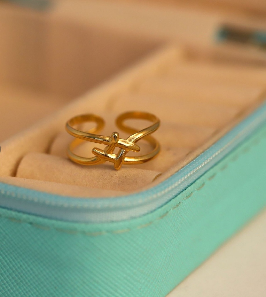 22K Gold-Plated Open Ring With An Intersecting, Asymmetrical Loop Design.