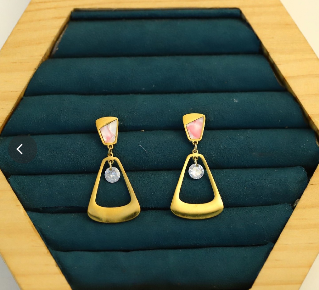 22K Gold-Plated Geometric Drop Earrings Featuring Triangular Loop And Hanging Crystal Accent