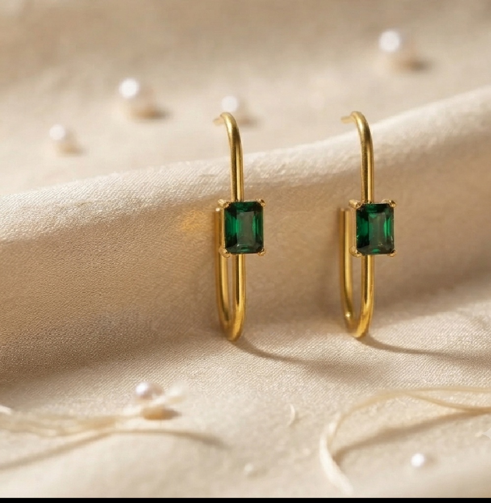 22K Gold-Plated Emerald Twist Geometric Hoop Earrings(Palmonas Price ₹1199)
