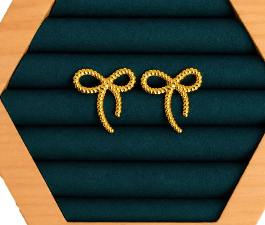 22k Gold-Plated Twisted Rope Bow Stud Earrings