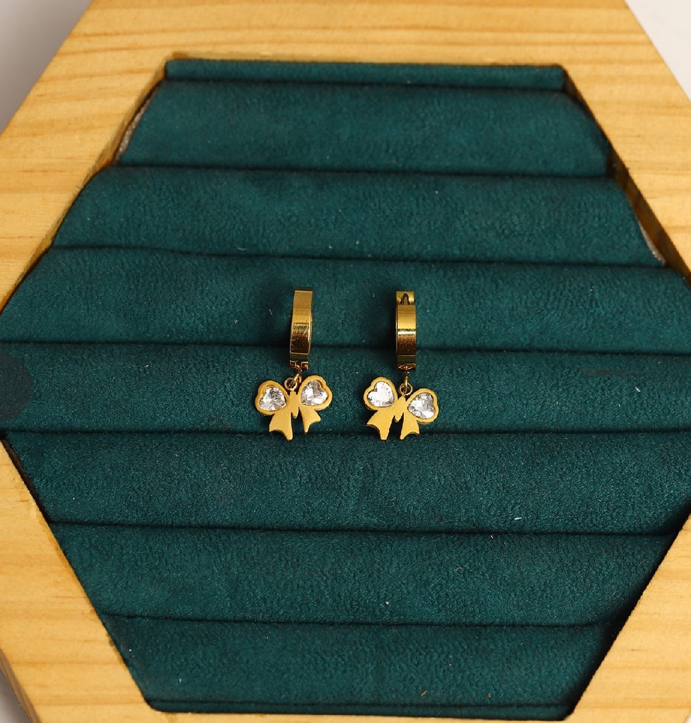 22k Gold-Plated Huggie Hoop Earrings With Crystal Bow Dangle Accent