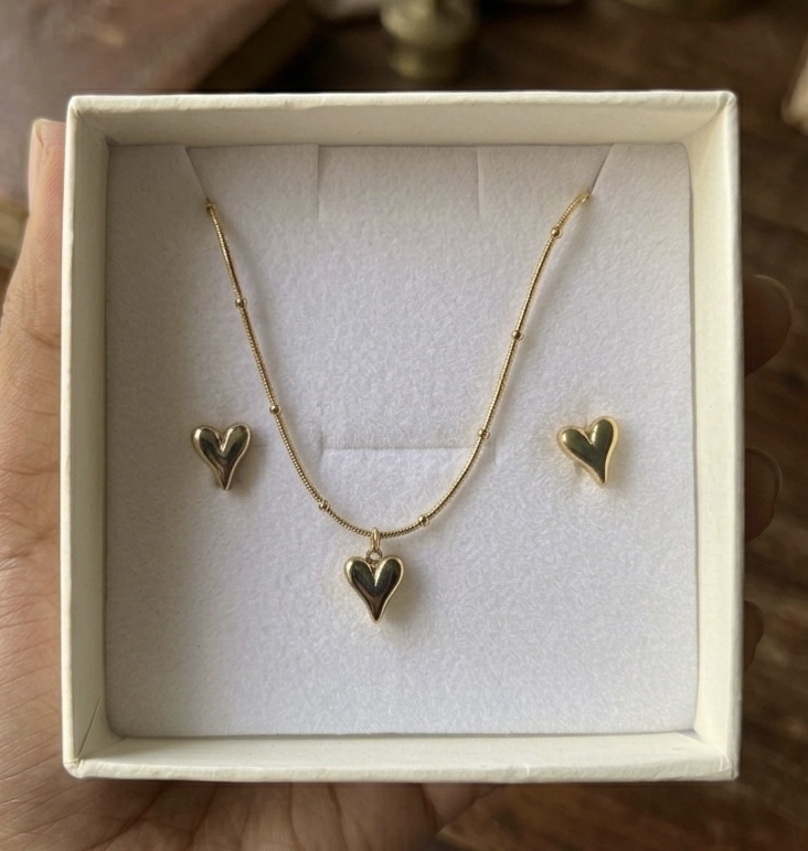22k Gold Plated Dainty Heart Necklace Set