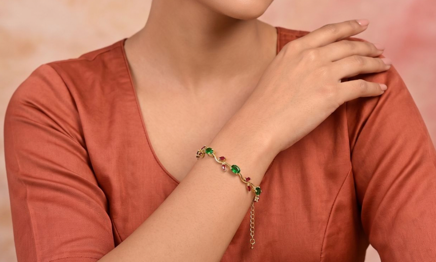 22k Gold-Plated Stainless Steel Tulip Bracelet-Green