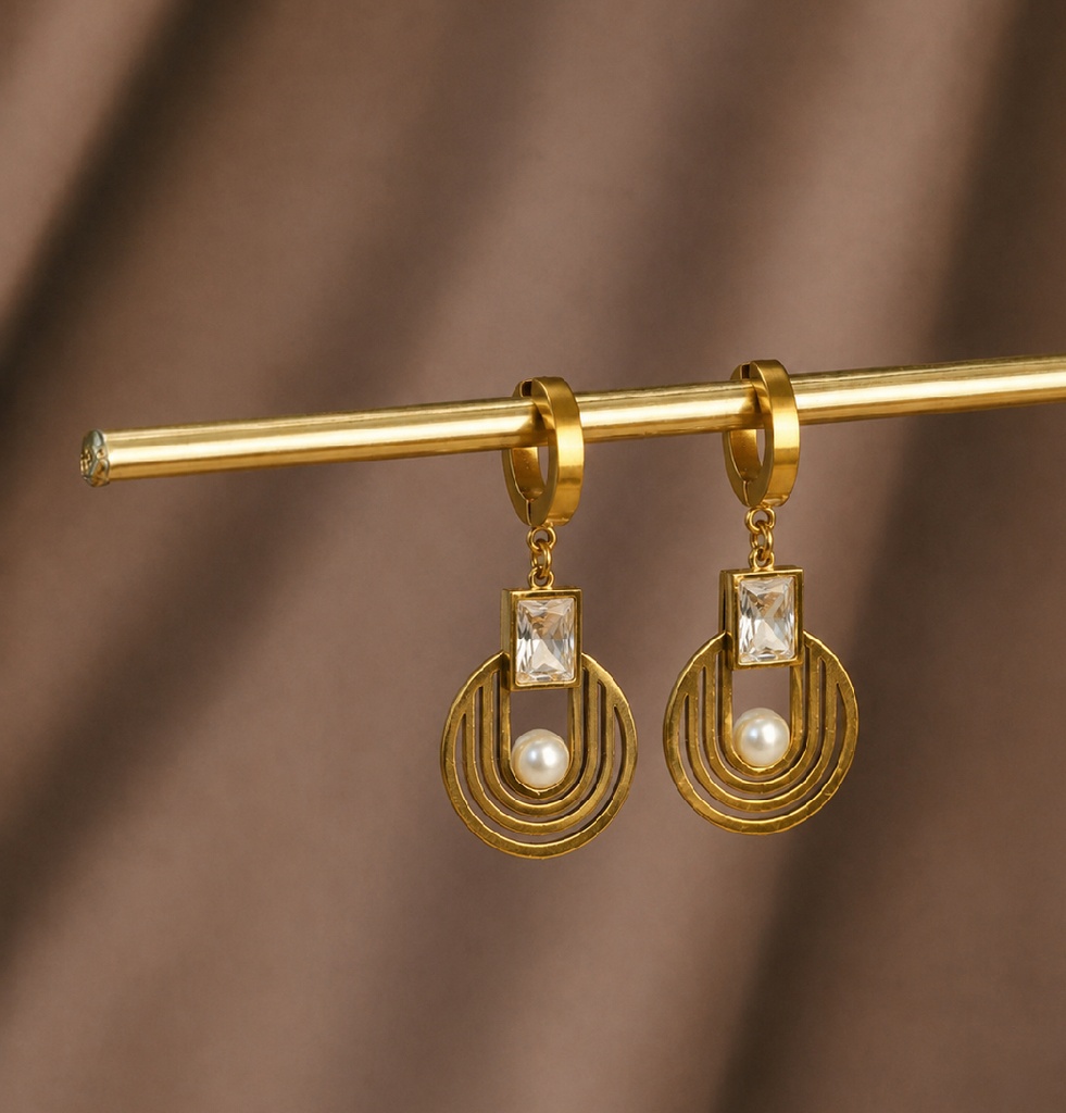 22k Gold-Plated Pearl Geometric Drop Earrings