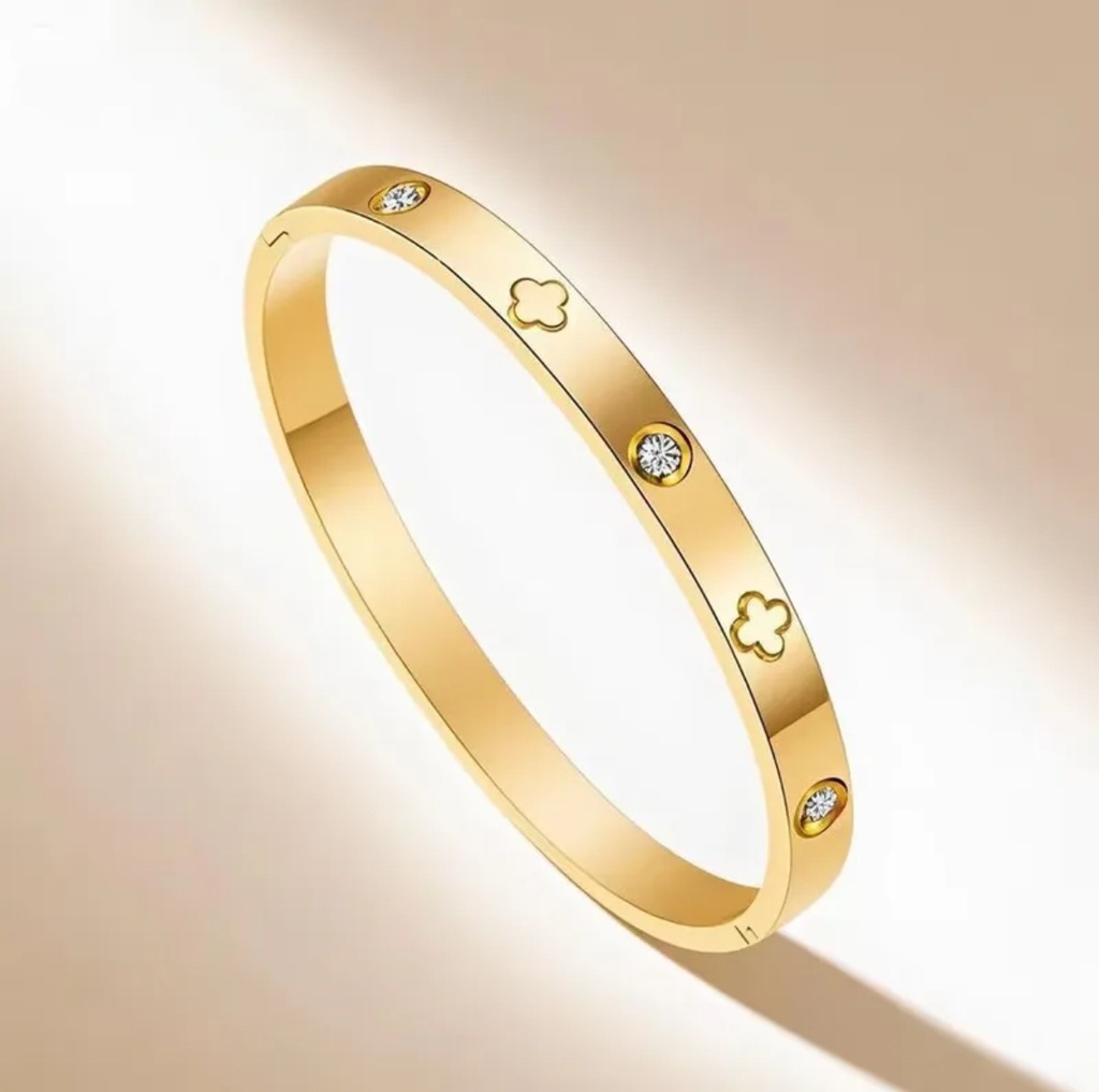 Oval Electroplated inlay Bangle -Adjustable - Stainless Steel 304