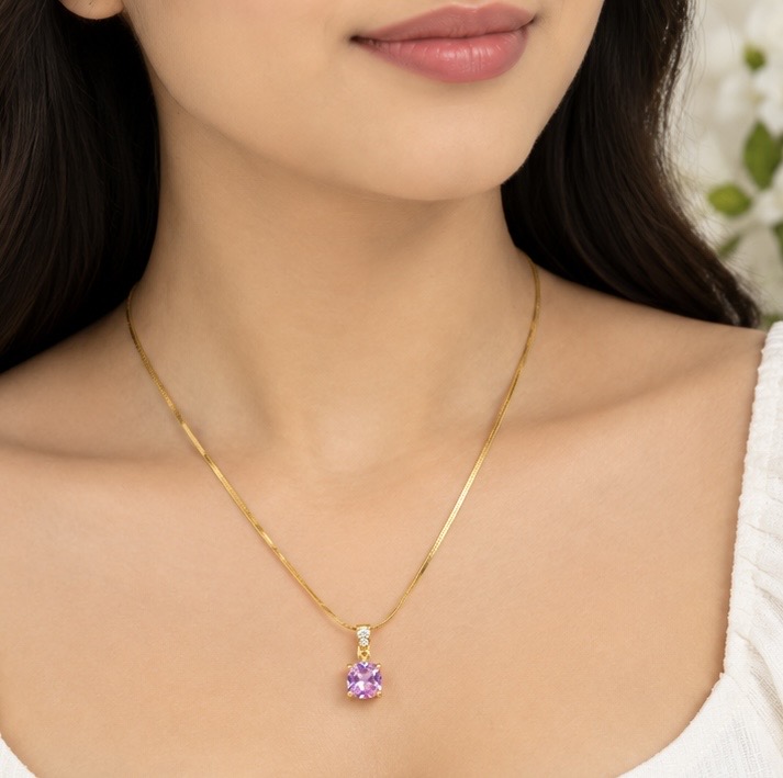 22K Gold Plated Pink Crystal Pendant Necklace