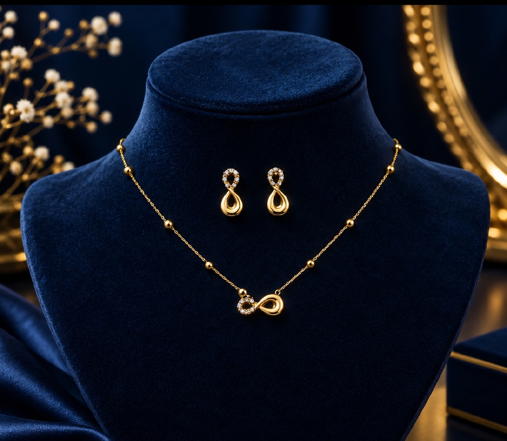22K Gold-Plated Eternity Loop Necklace & Earrings Set
