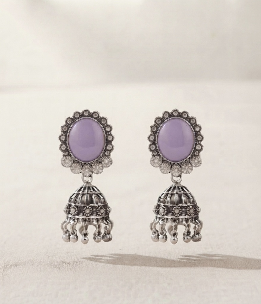 Lavender Stone Oxidised Jhumka
