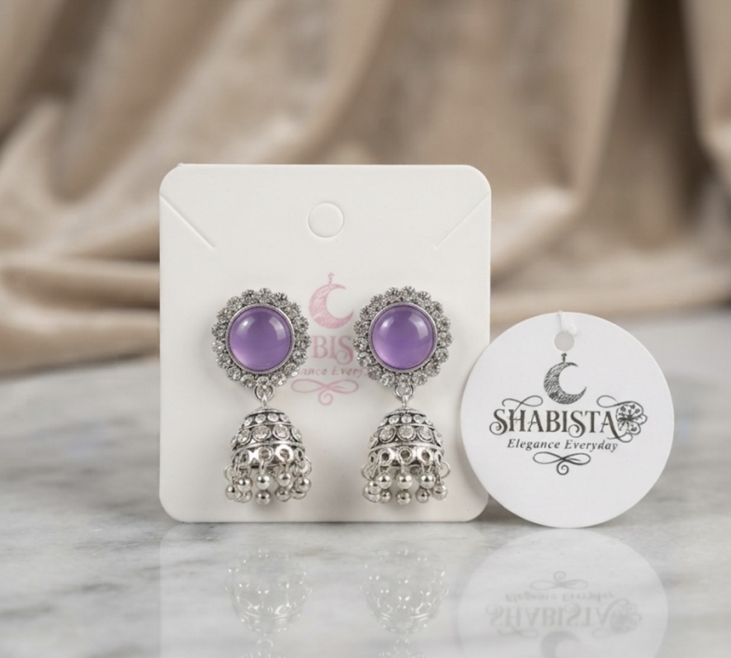 Lavender Stone Oxidised Jhumka
