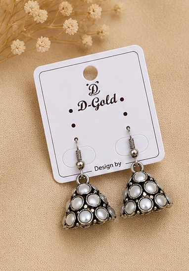 White Pearl Oxidised Dome Jhumka Earrings