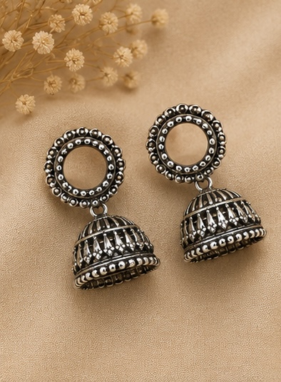 Bohemian Oxidized Silver Jhumkas