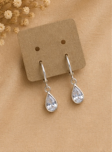 Silver Teardrop Hoop Earrings – Crystal White