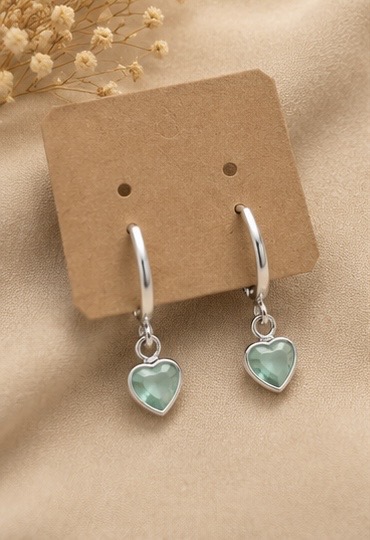 Silver Heart Hoop Earrings – Mint Green